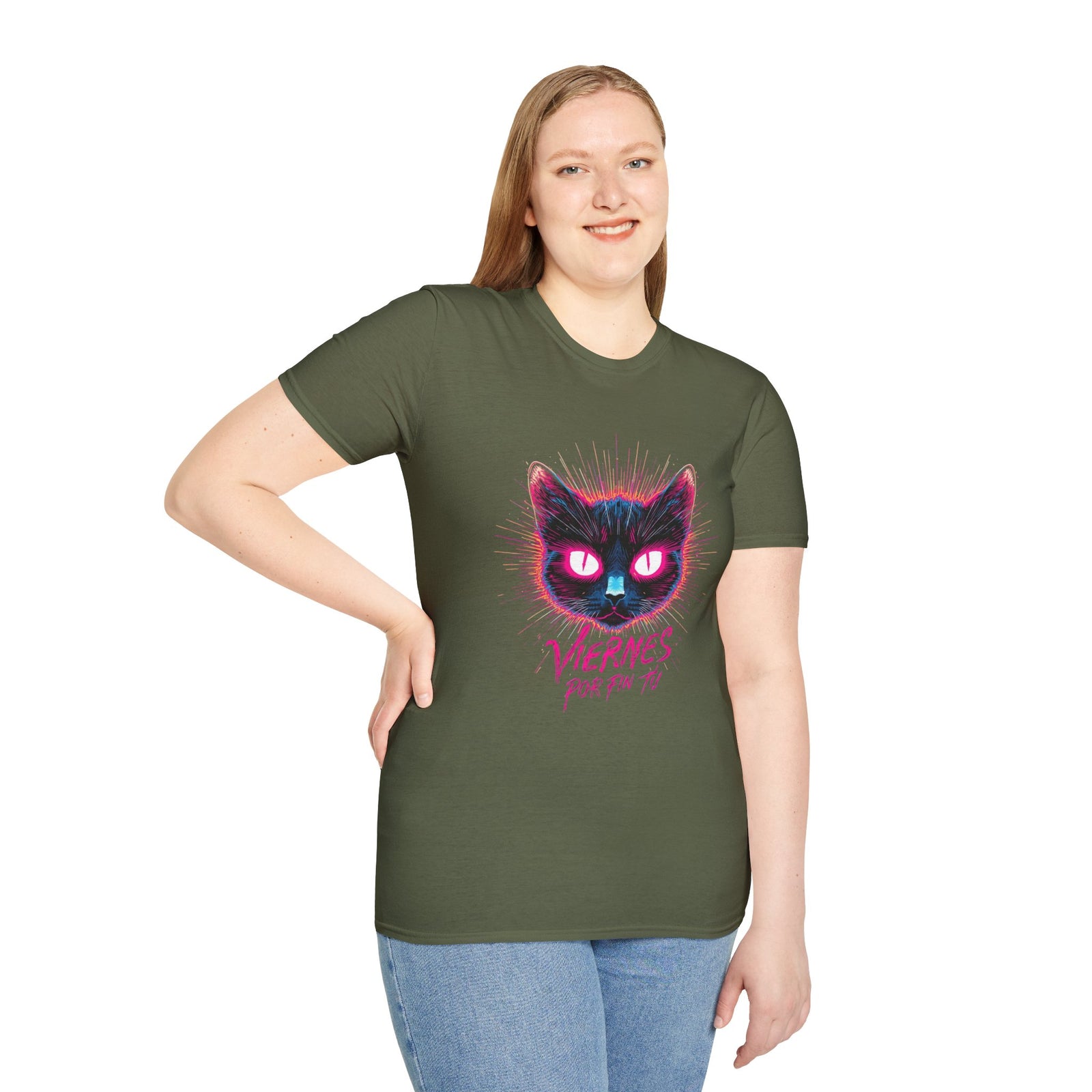 Cat Tee — "Viernes Por Fin" Neon Cat Graphic T-Shirt