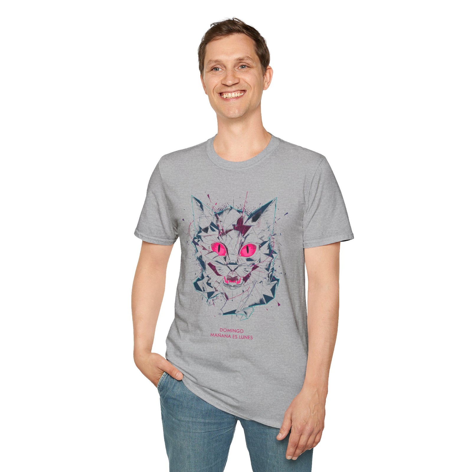 Cat Skull Graphic T-Shirt — Pink Eyes Shattered Design