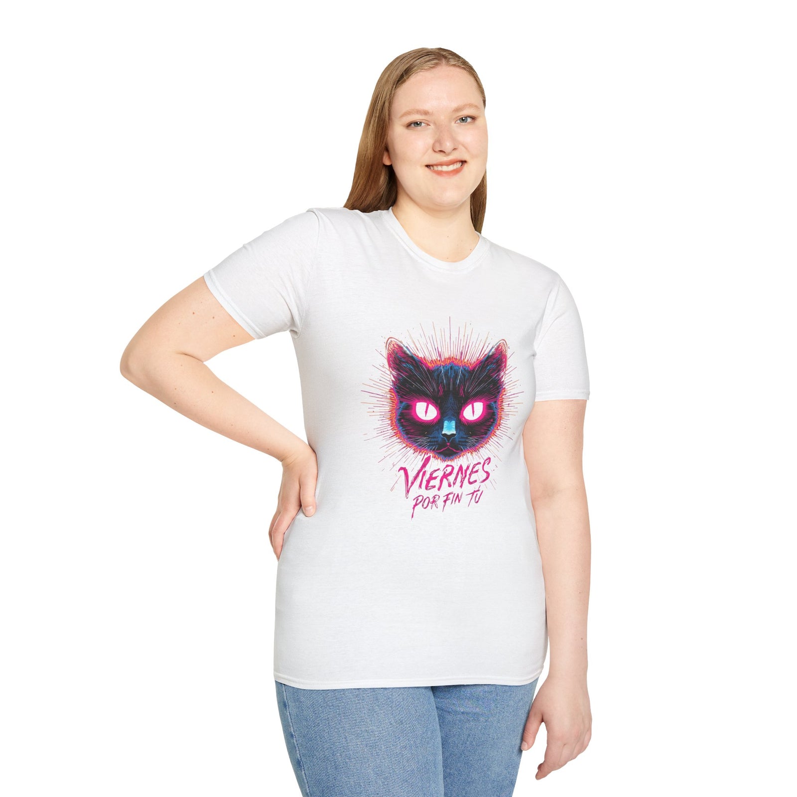 Cat Tee — "Viernes Por Fin" Neon Cat Graphic T-Shirt