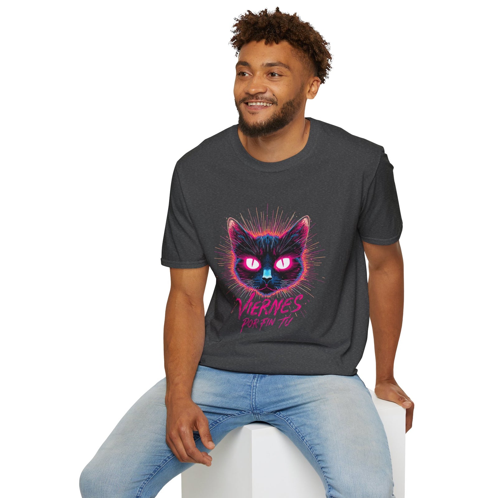 Cat Tee — "Viernes Por Fin" Neon Cat Graphic T-Shirt