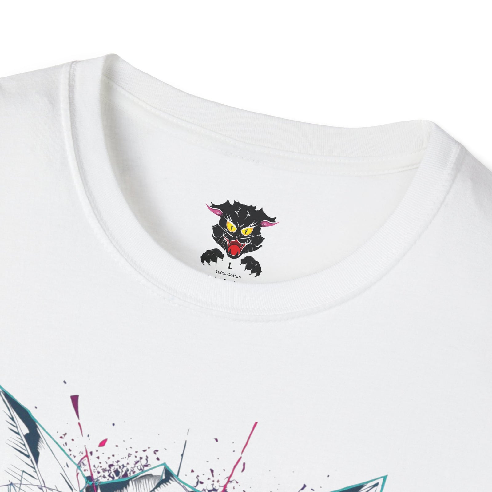 Cat Skull Graphic T-Shirt — Pink Eyes Shattered Design