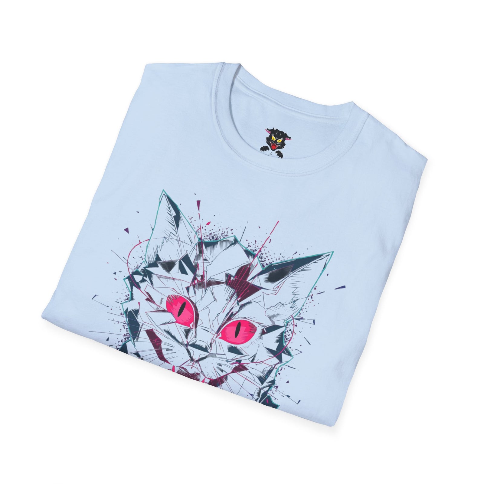 Cat Skull Graphic T-Shirt — Pink Eyes Shattered Design