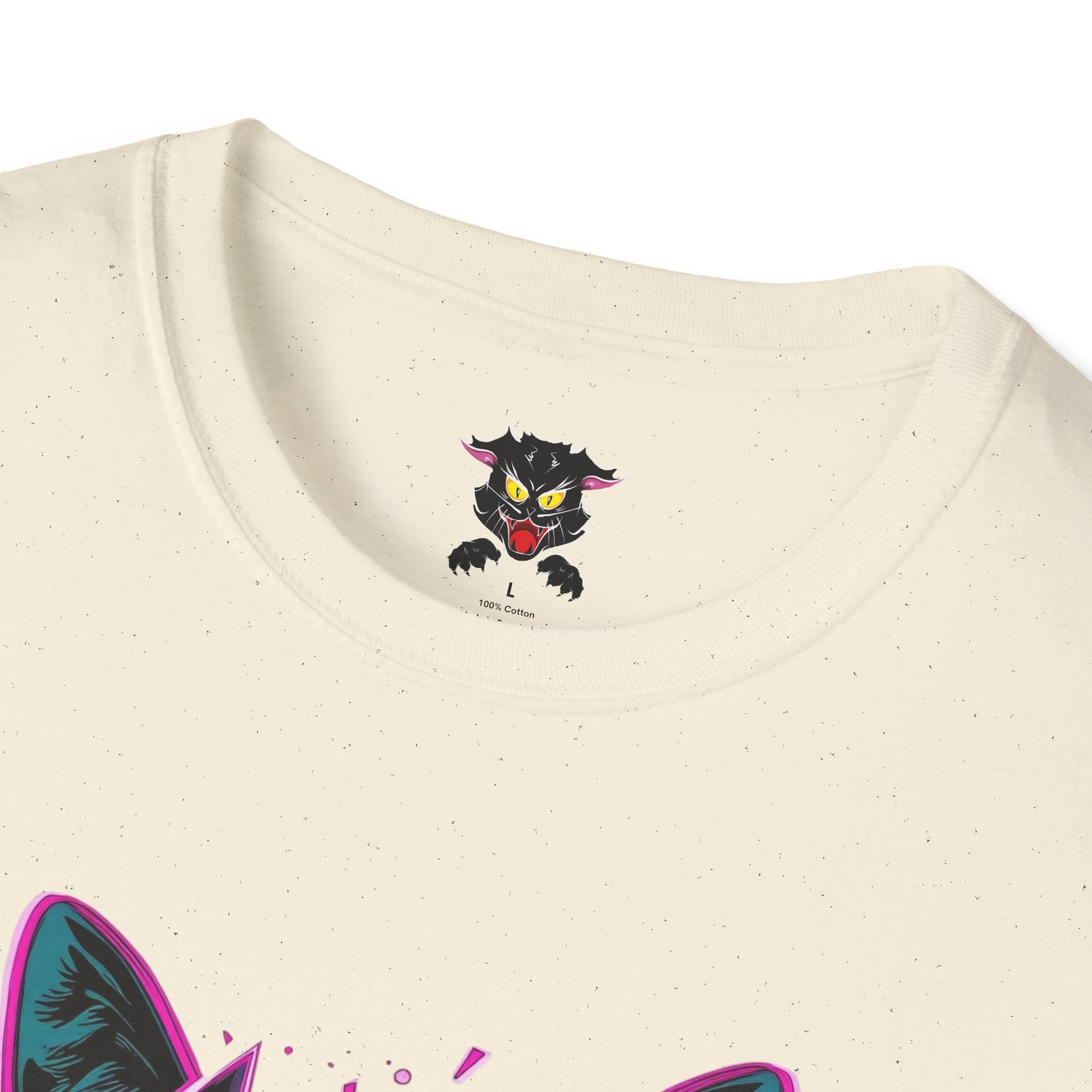 Cat Graphic T-Shirt — Neon Retro "Martes" Design (Lunes Pero Puro)