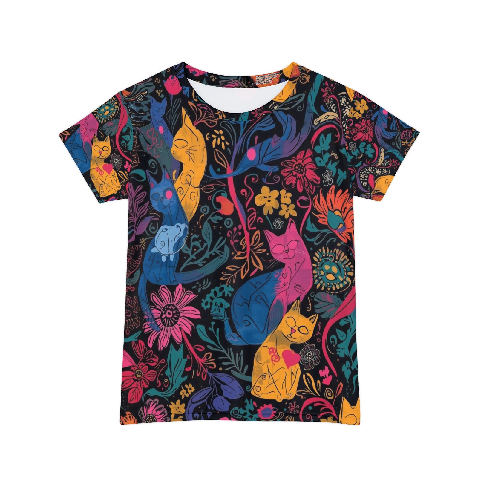 Women's Cat Floral Tee — Colorful Boho Cats All-Over Print Shirt