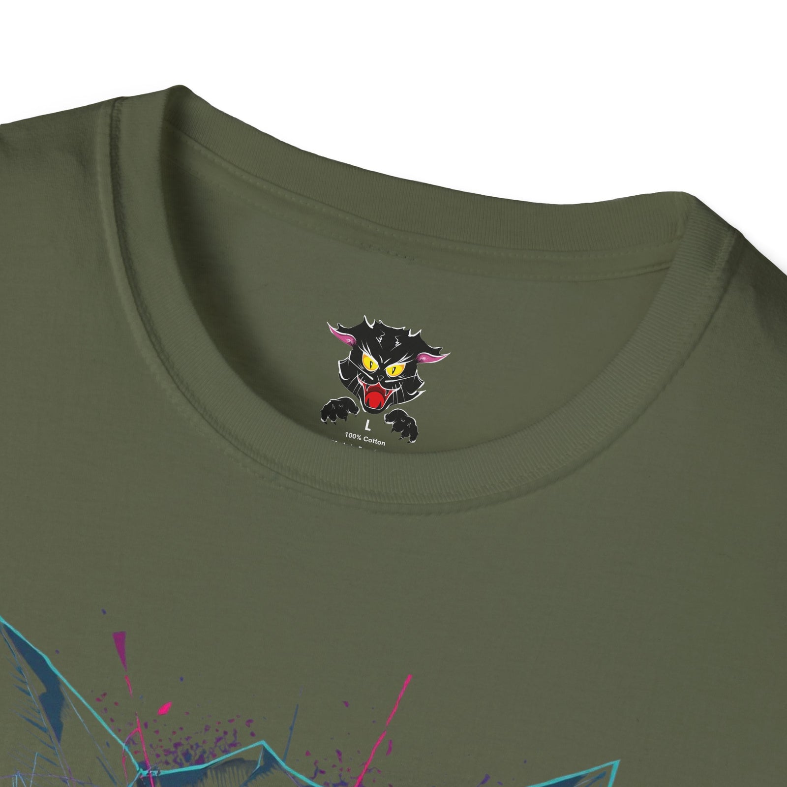 Cat Skull Graphic T-Shirt — Pink Eyes Shattered Design