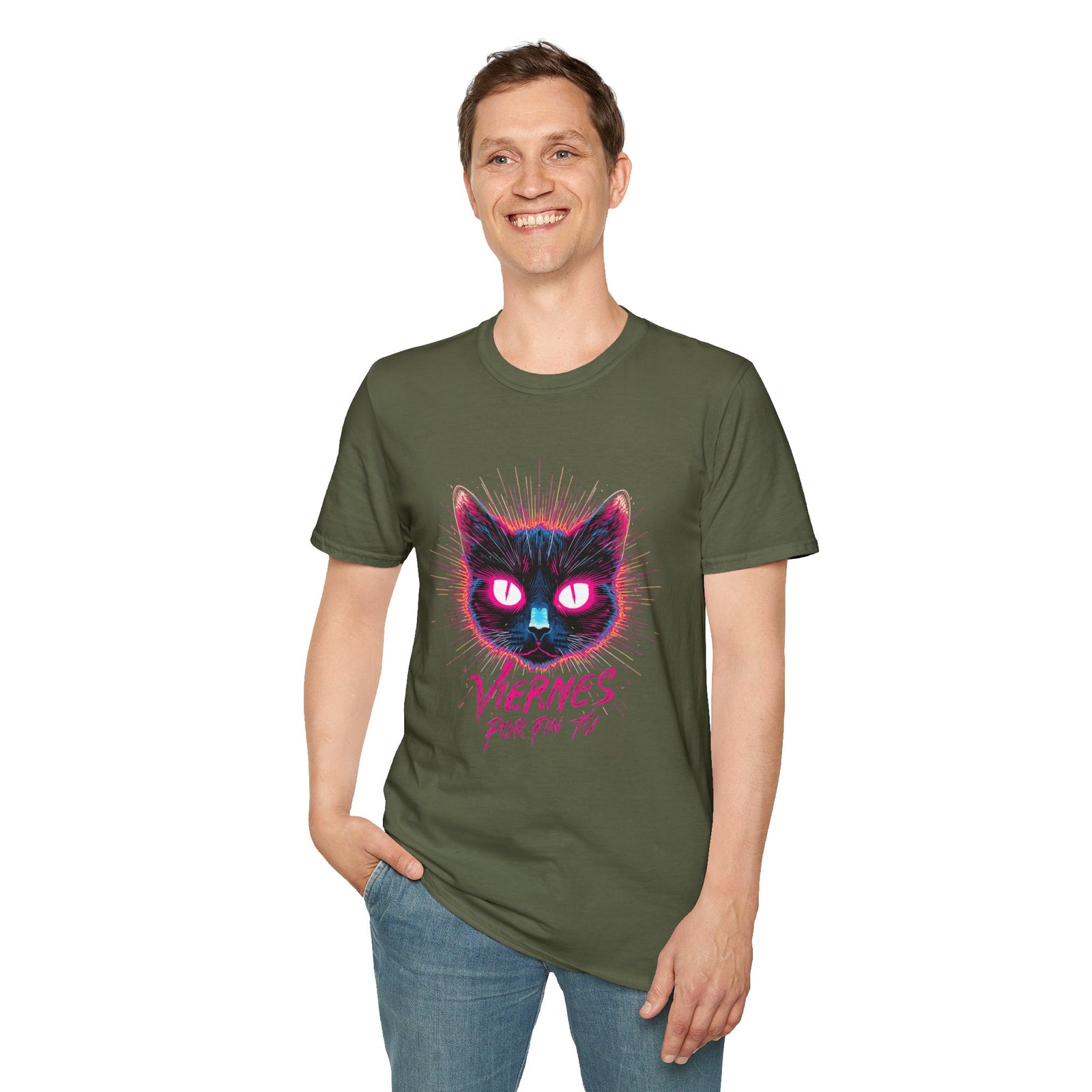 Cat Tee — "Viernes Por Fin" Neon Cat Graphic T-Shirt