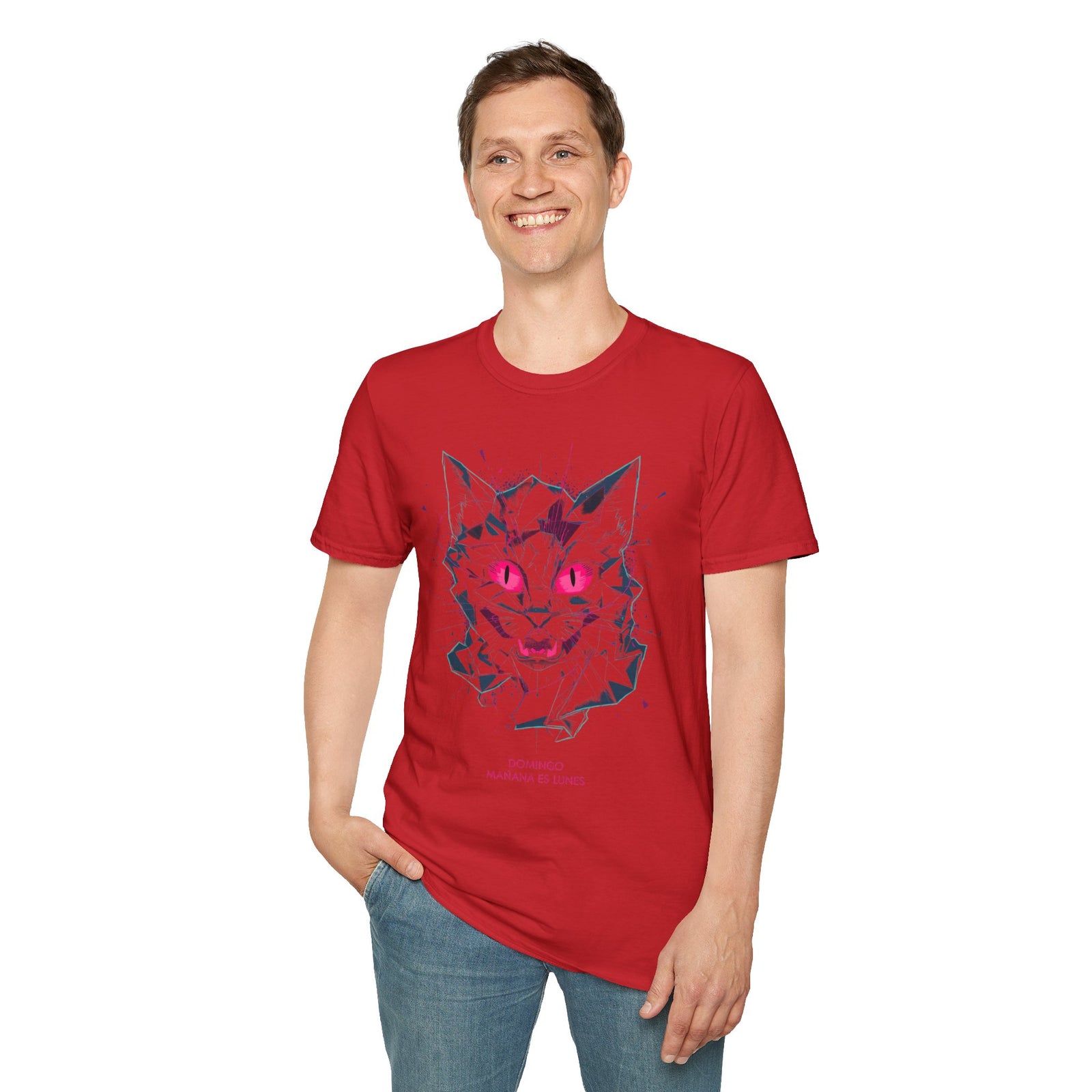 Cat Skull Graphic T-Shirt — Pink Eyes Shattered Design