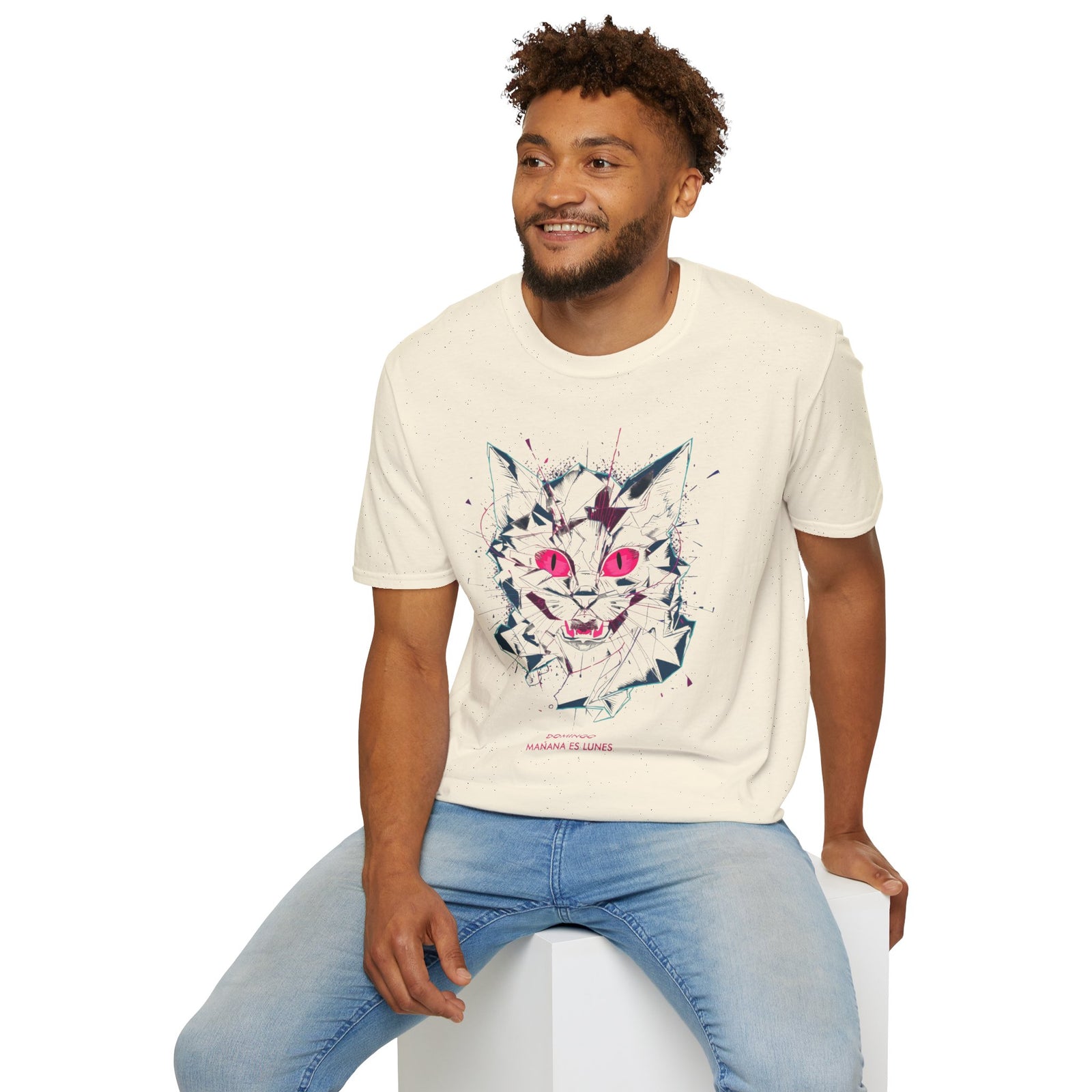 Cat Skull Graphic T-Shirt — Pink Eyes Shattered Design