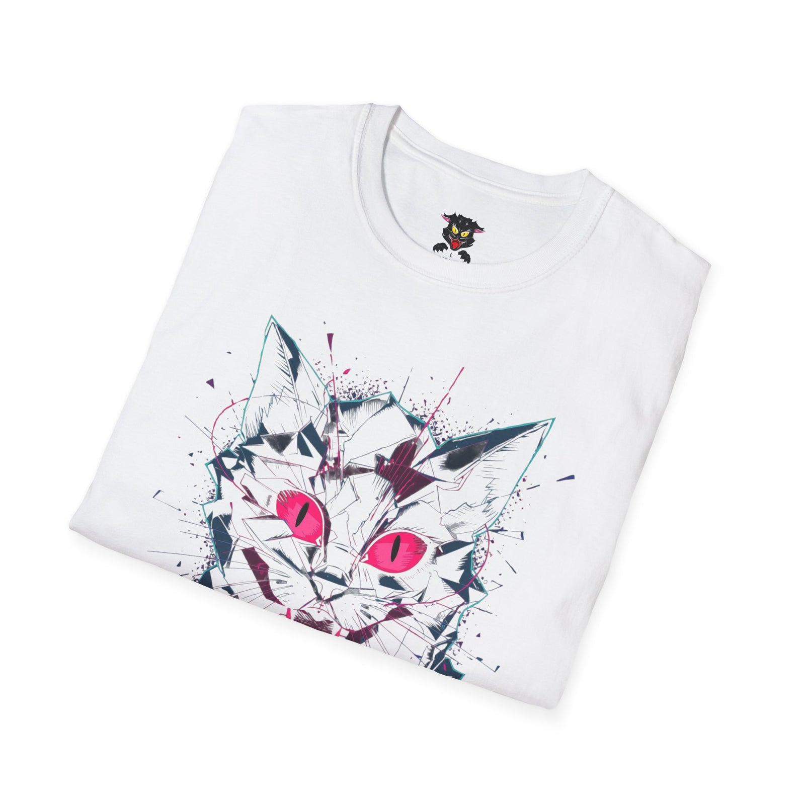 Cat Skull Graphic T-Shirt — Pink Eyes Shattered Design