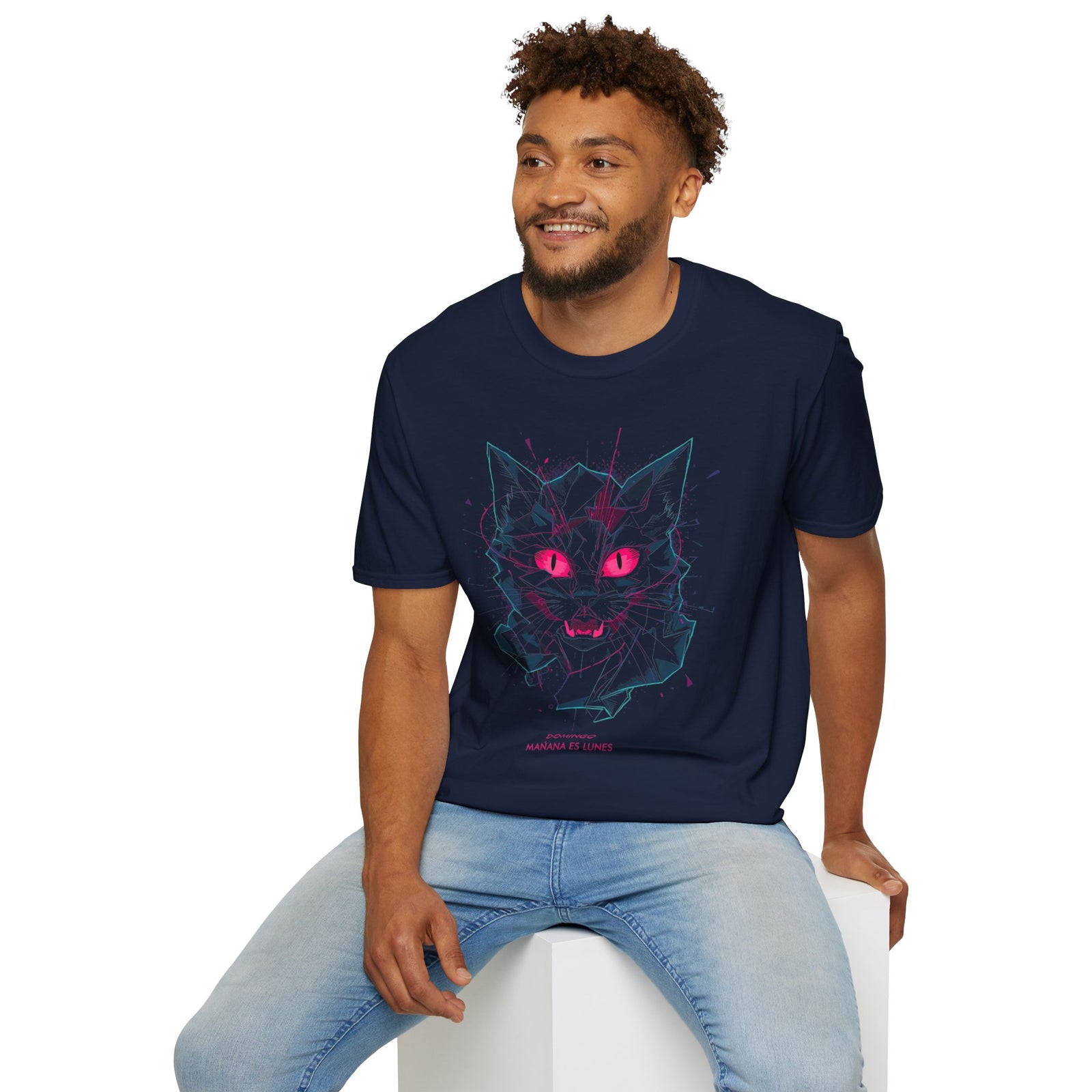 Cat Skull Graphic T-Shirt — Pink Eyes Shattered Design