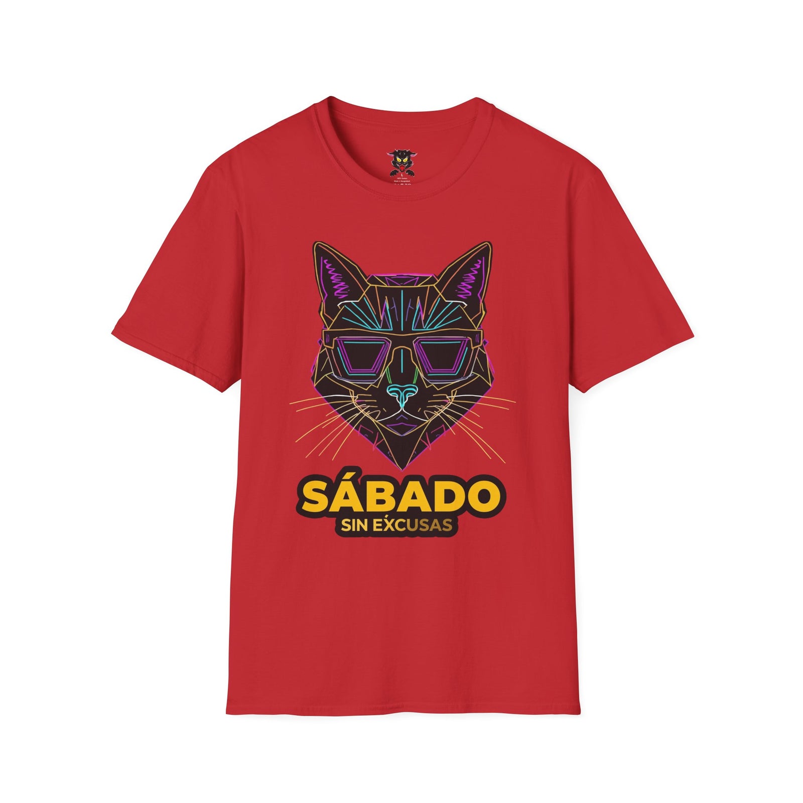 Sábado Sin Excusas Cat T-Shirt — Retro Neon Cat with Sunglasses