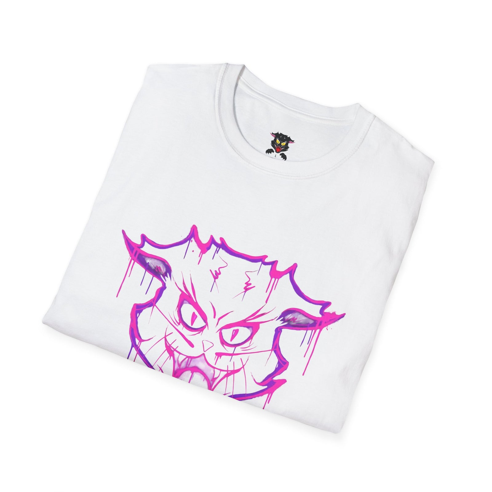 Camiseta softstyle blanca doblada con gráfico gato Gatoloco