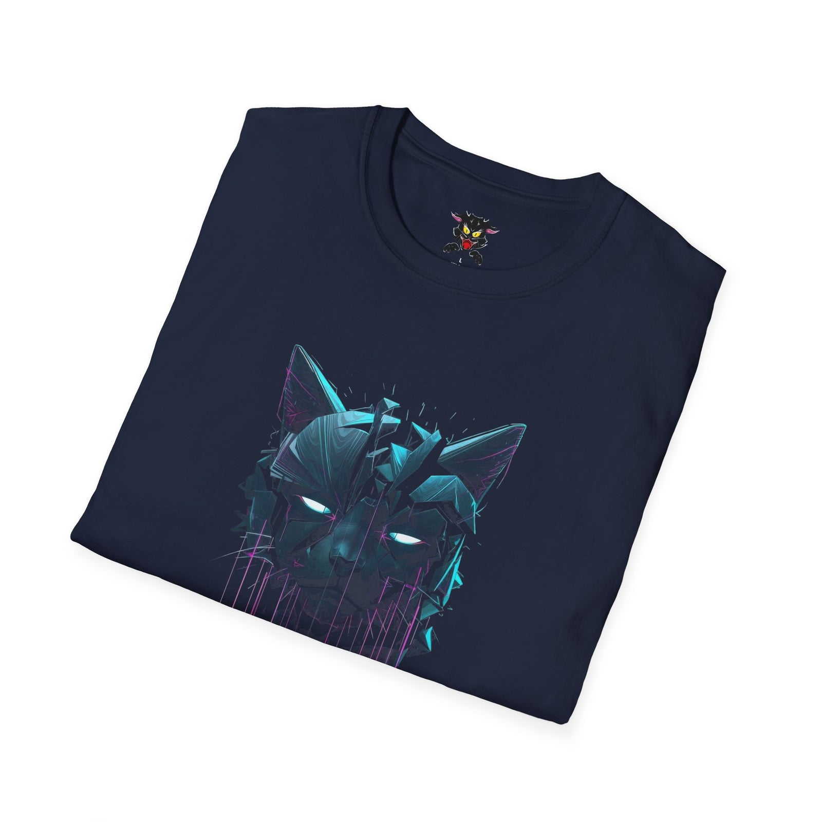 Cat Cyberpunk T-Shirt — Neon Dripping Mask Design
