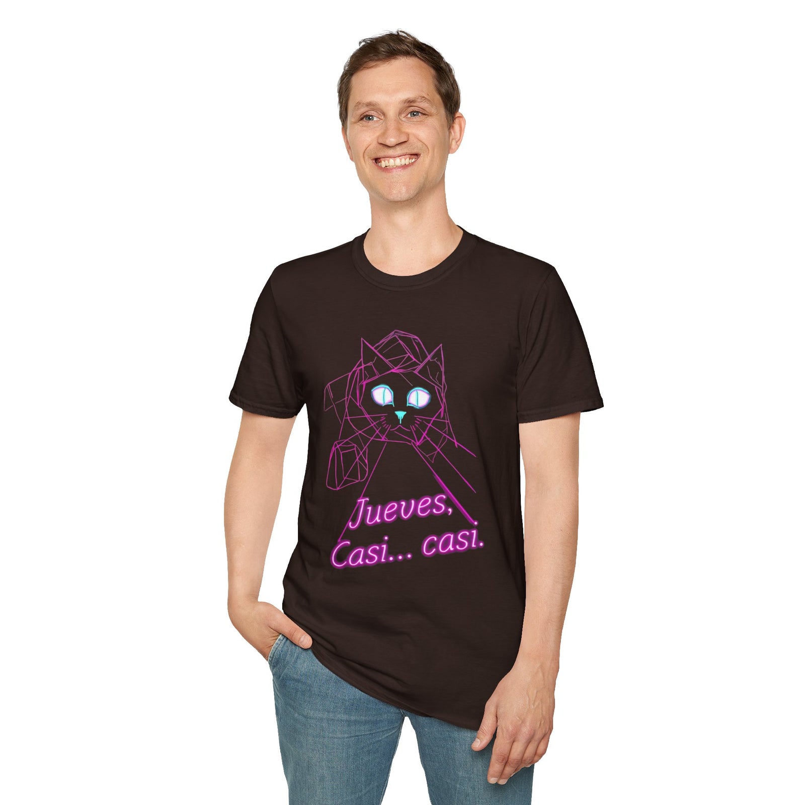 T-Shirt — Neon Cat "Jueves, Casi... casi." Retro Vaporwave Tee