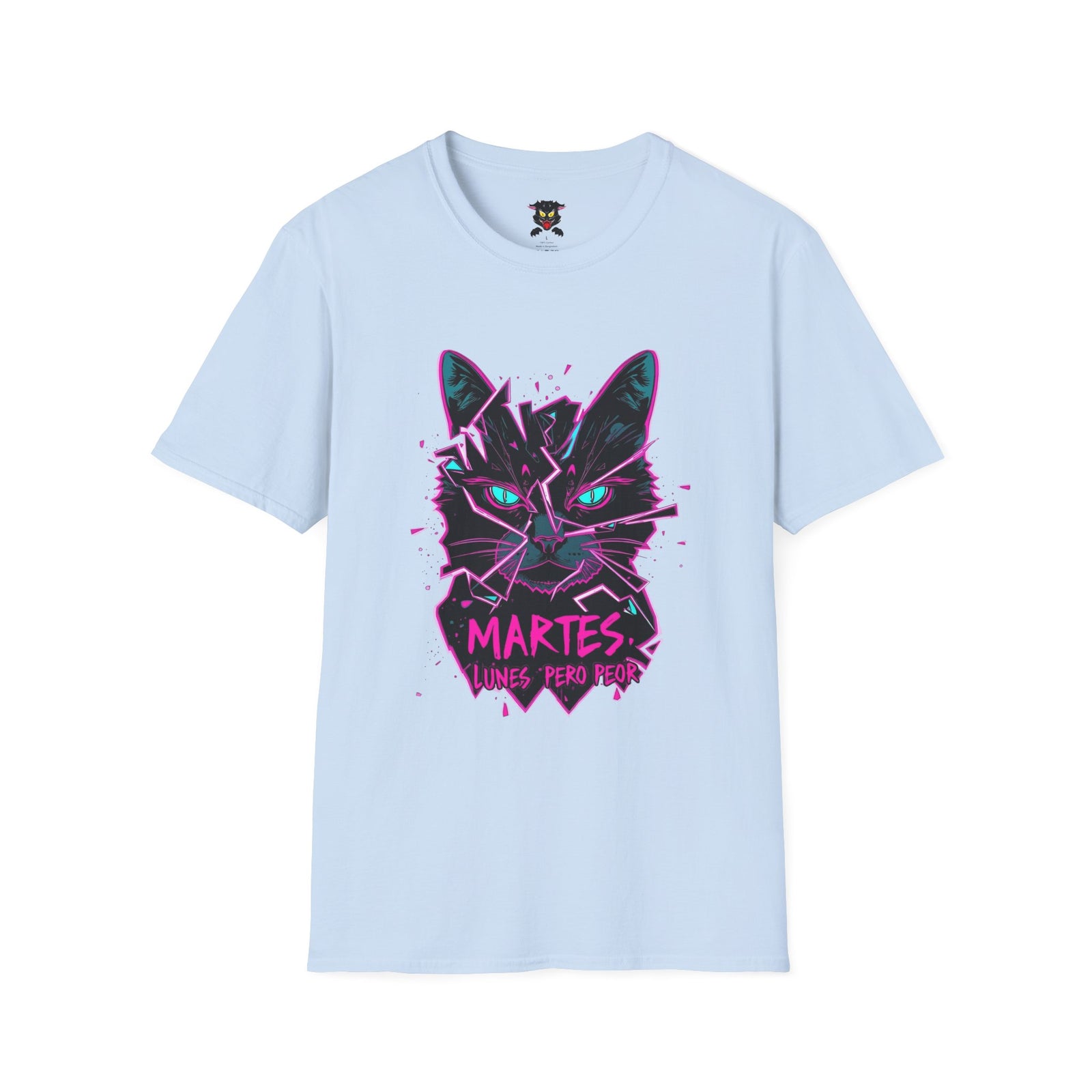 Cat Graphic T-Shirt — Neon Retro "Martes" Design (Lunes Pero Puro)