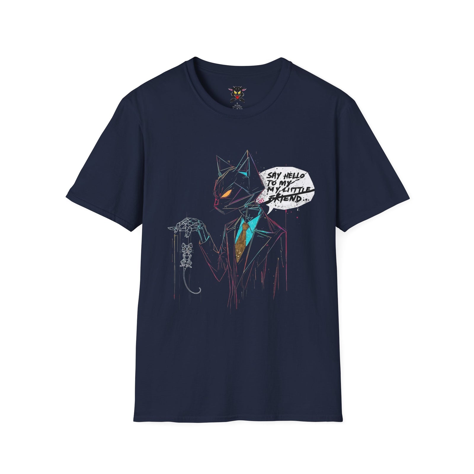T-Shirt — "Say Hello to My Little Friend" Neon Sketch