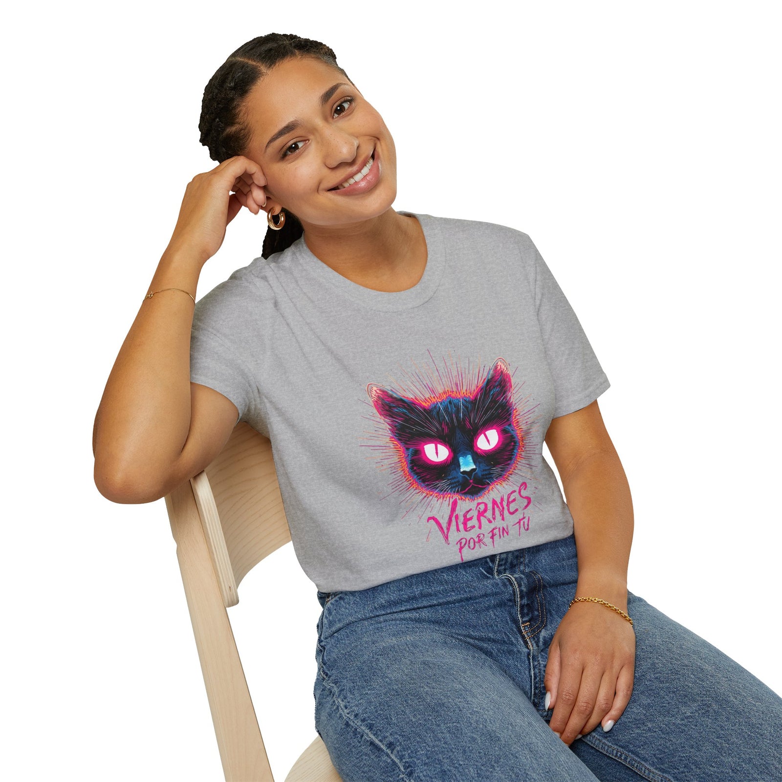Cat Tee — "Viernes Por Fin" Neon Cat Graphic T-Shirt