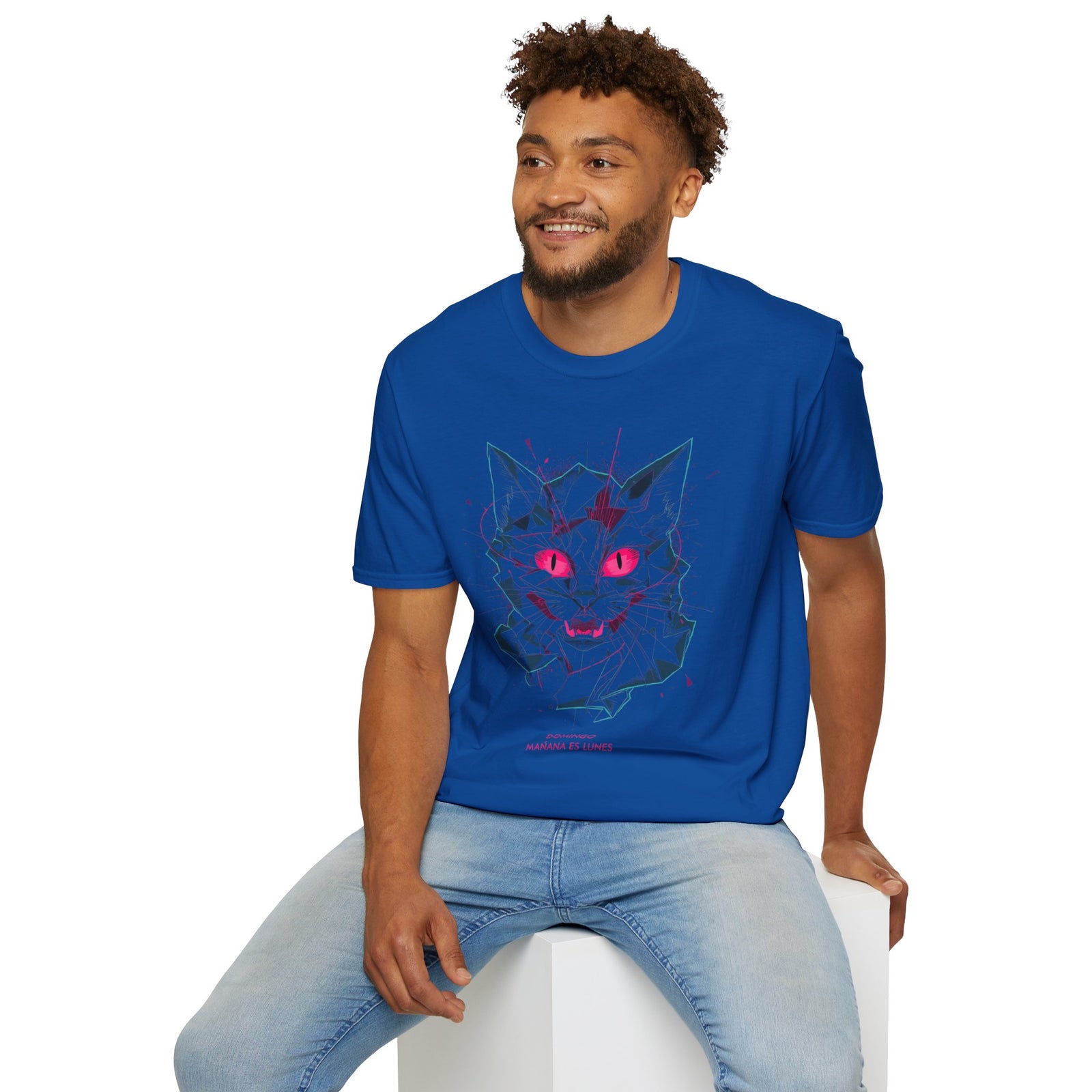Cat Skull Graphic T-Shirt — Pink Eyes Shattered Design