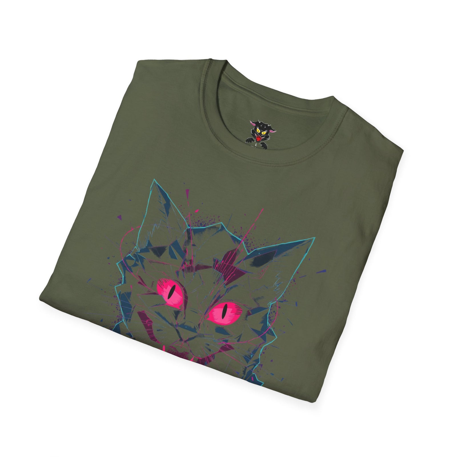 Cat Skull Graphic T-Shirt — Pink Eyes Shattered Design