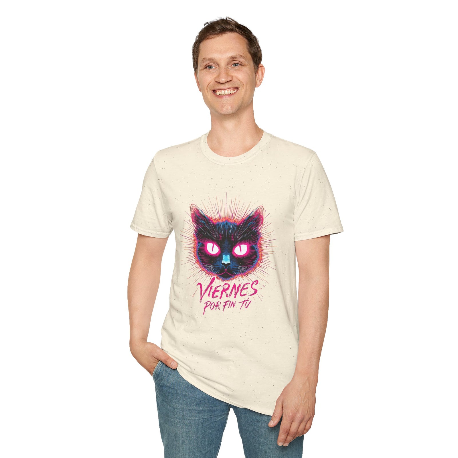 Cat Tee — "Viernes Por Fin" Neon Cat Graphic T-Shirt