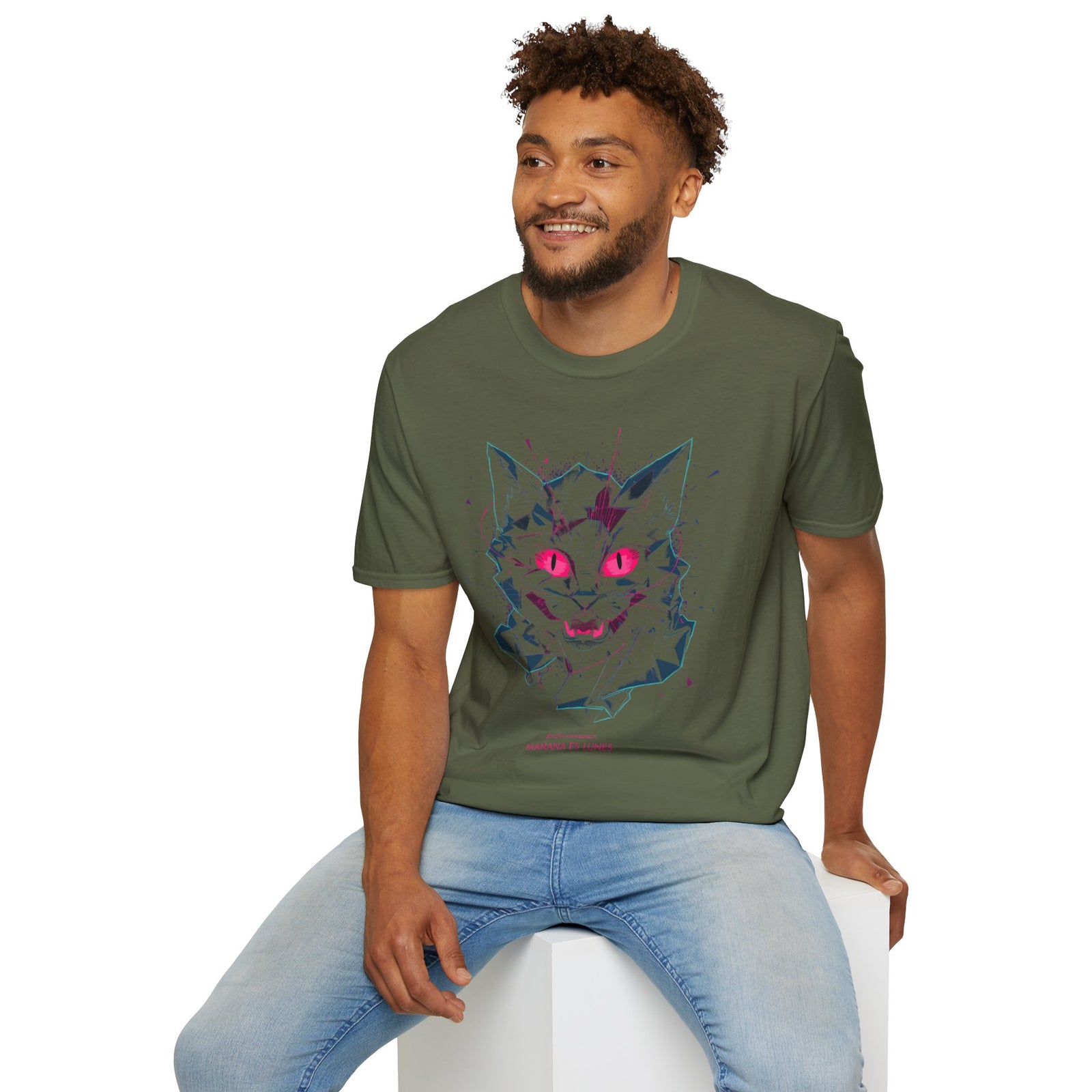 Cat Skull Graphic T-Shirt — Pink Eyes Shattered Design