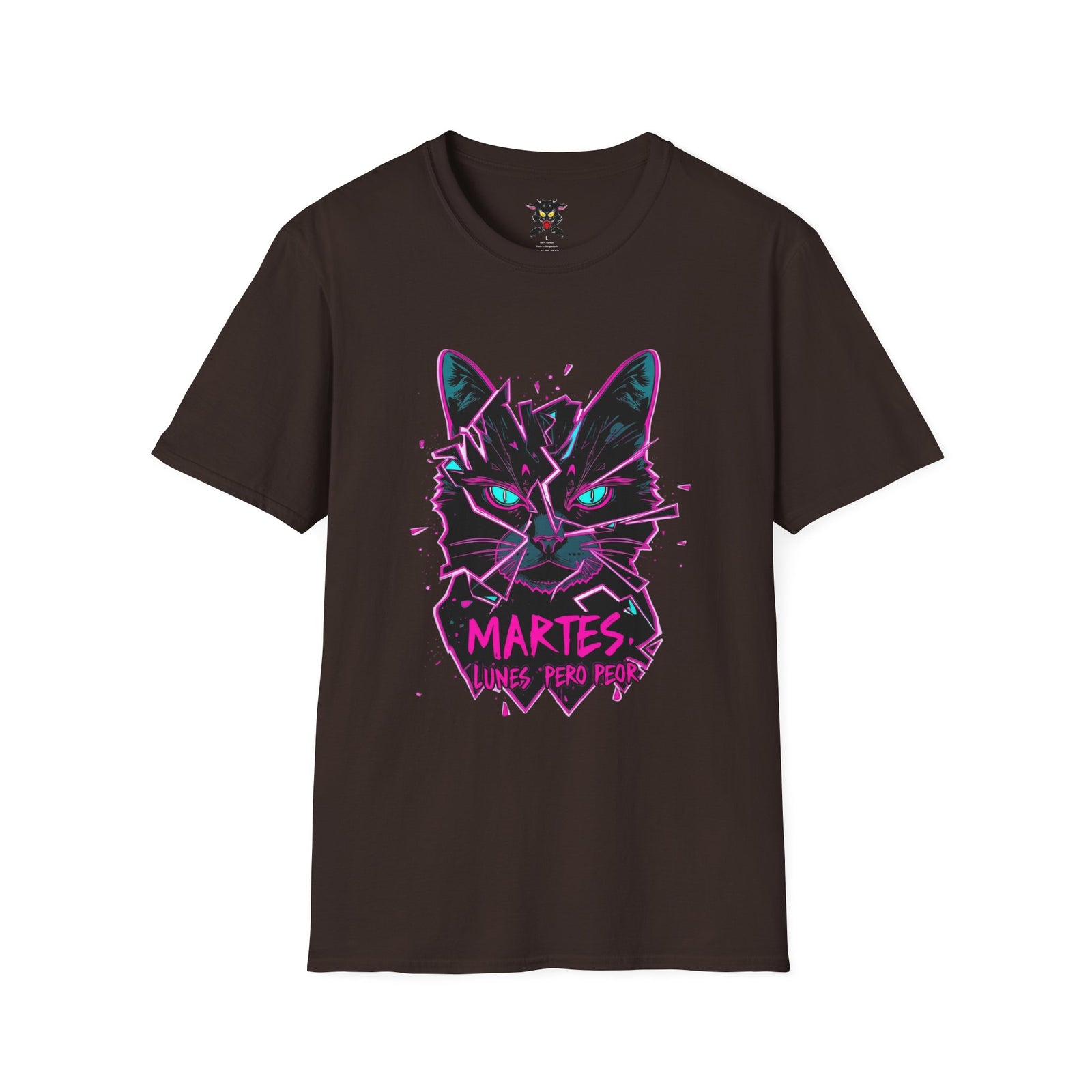 Cat Graphic T-Shirt — Neon Retro "Martes" Design (Lunes Pero Puro)