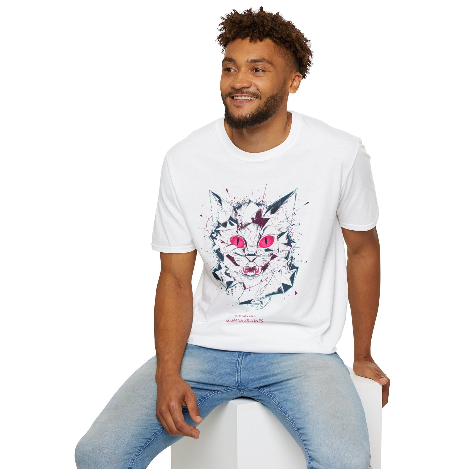Cat Skull Graphic T-Shirt — Pink Eyes Shattered Design