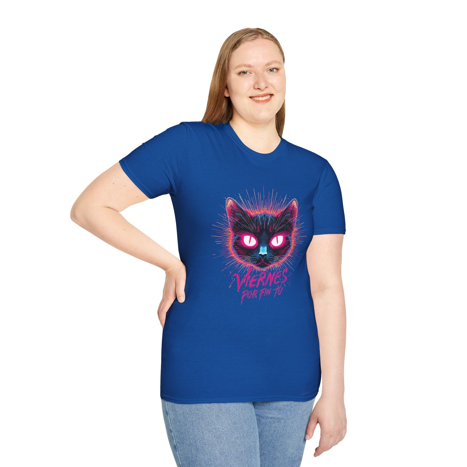 Cat Tee — "Viernes Por Fin" Neon Cat Graphic T-Shirt