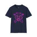 Camiseta unisex softstyle azul marino con gráfico gato Gatoloco