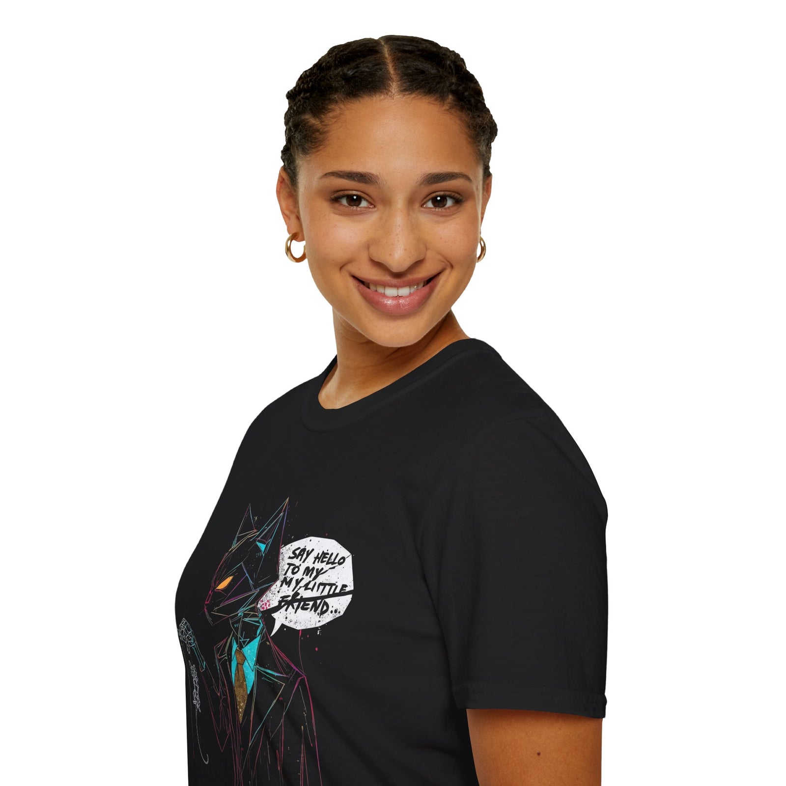 T-Shirt — "Say Hello to My Little Friend" Neon Sketch