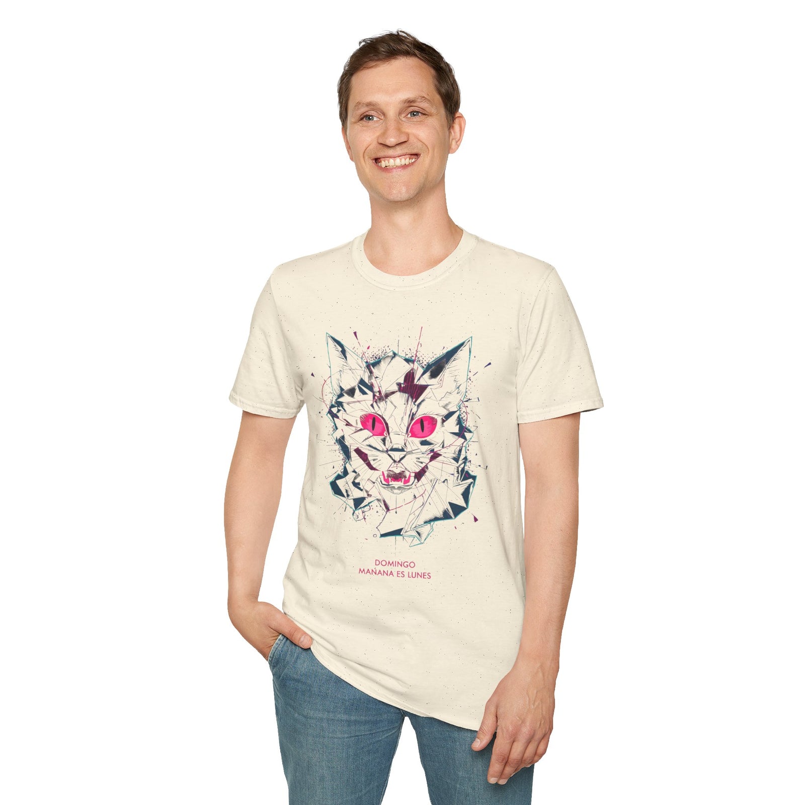 Cat Skull Graphic T-Shirt — Pink Eyes Shattered Design