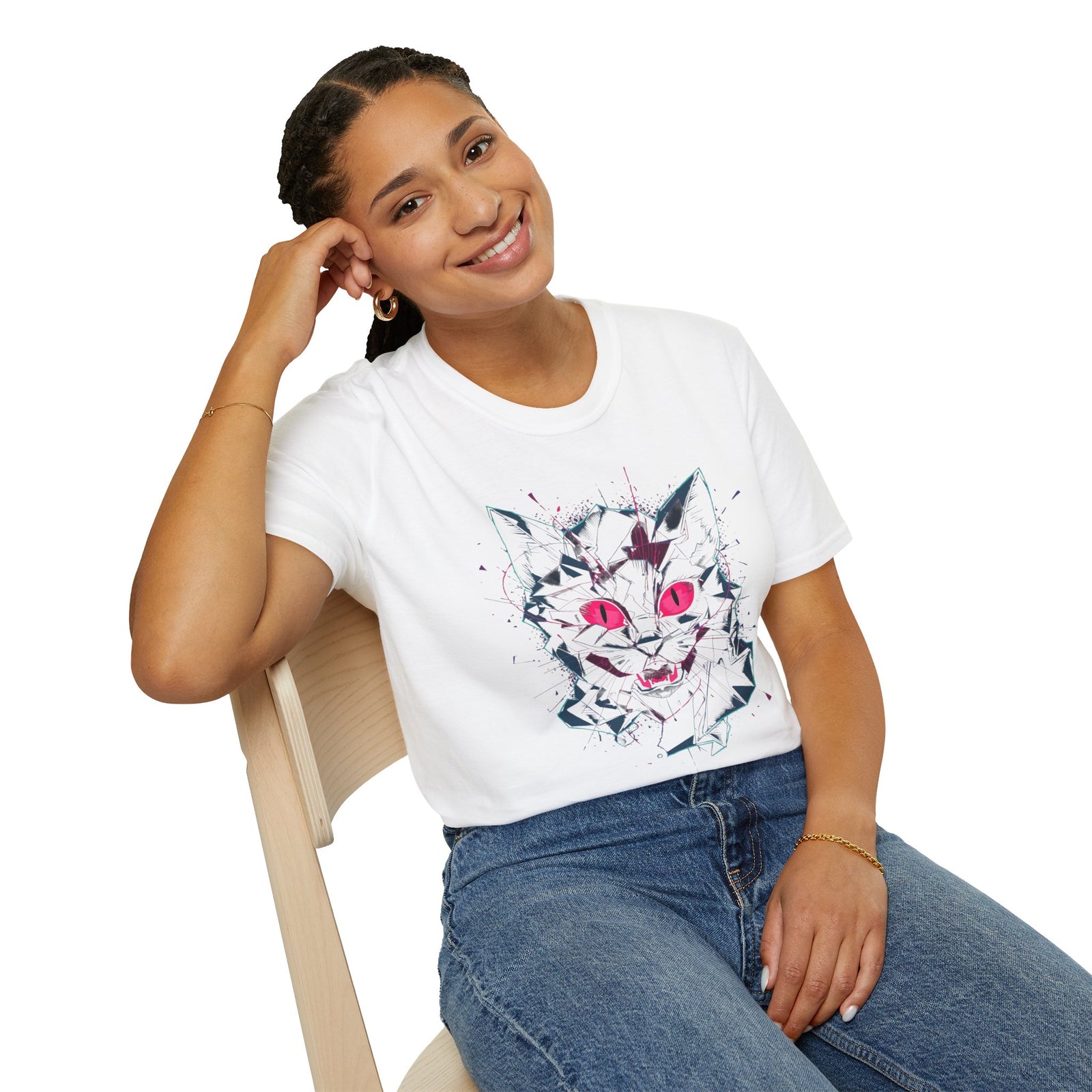 Cat Skull Graphic T-Shirt — Pink Eyes Shattered Design
