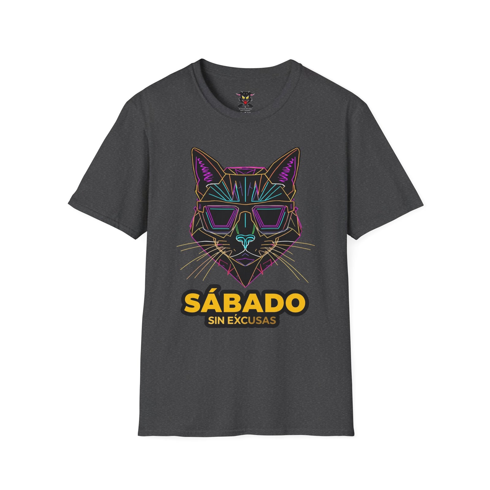 Sábado Sin Excusas Cat T-Shirt — Retro Neon Cat with Sunglasses