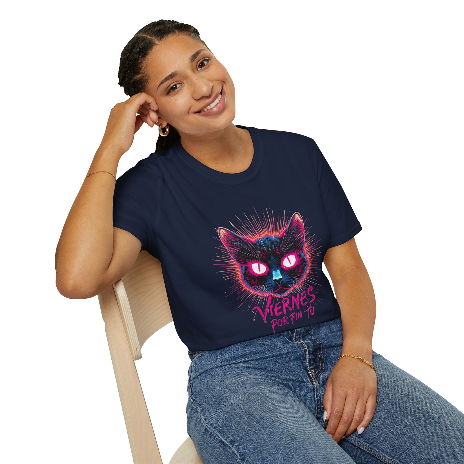 Cat Tee — "Viernes Por Fin" Neon Cat Graphic T-Shirt
