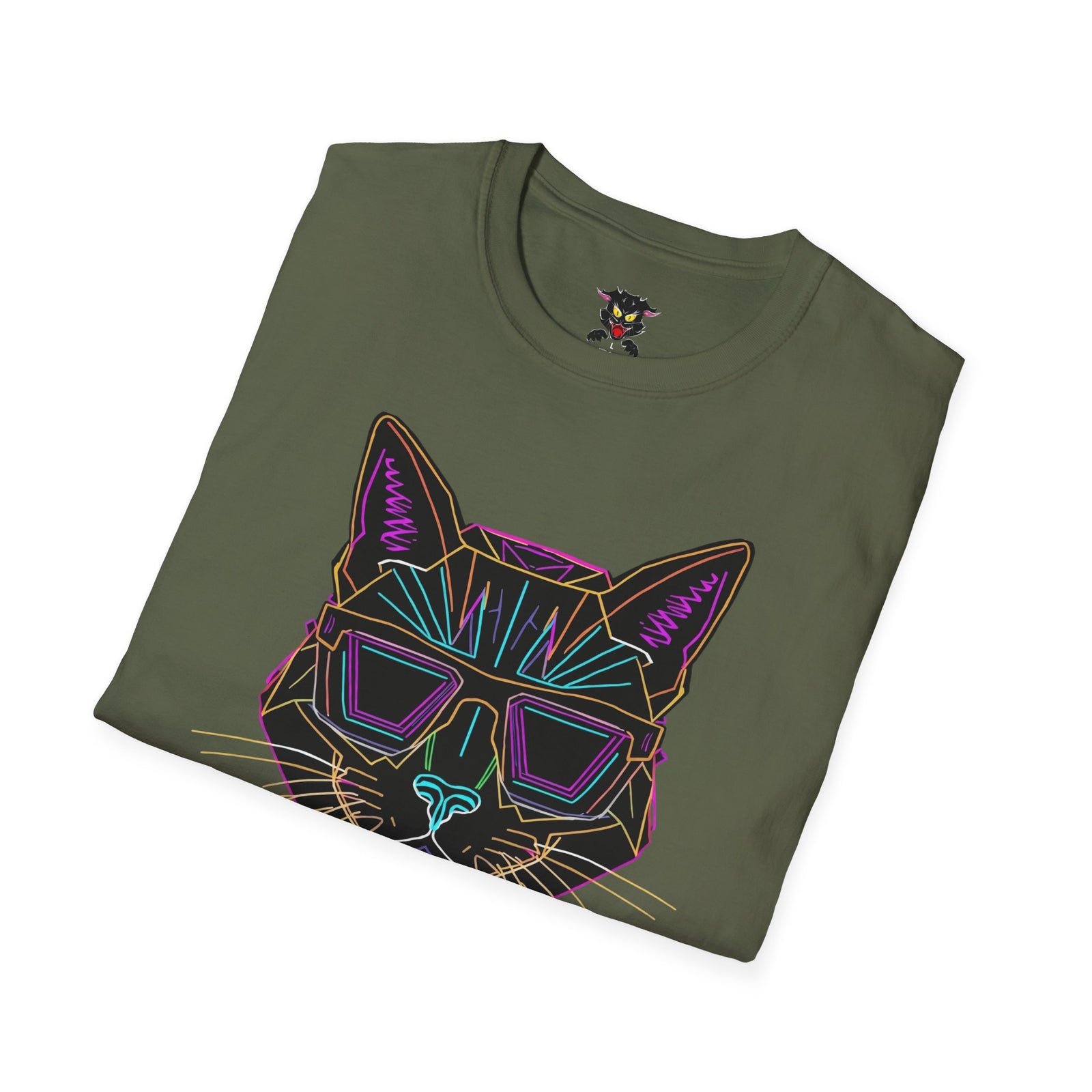 Sábado Sin Excusas Cat T-Shirt — Retro Neon Cat with Sunglasses