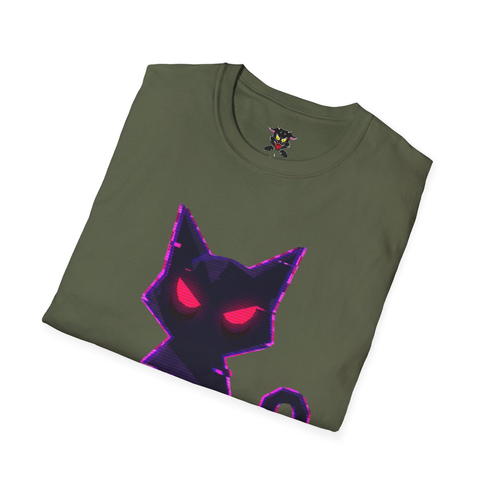 Camiseta verde militar doblada gato bold lines Gatoloco