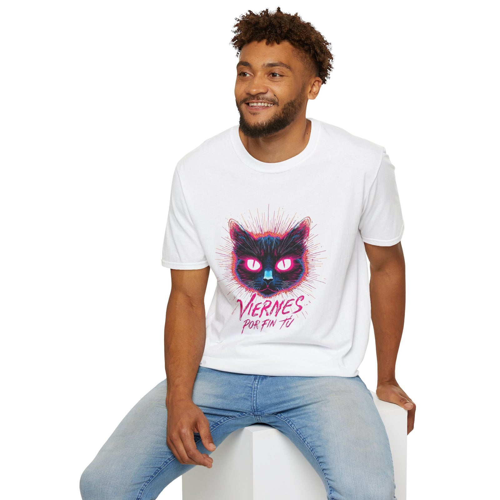 Cat Tee — "Viernes Por Fin" Neon Cat Graphic T-Shirt