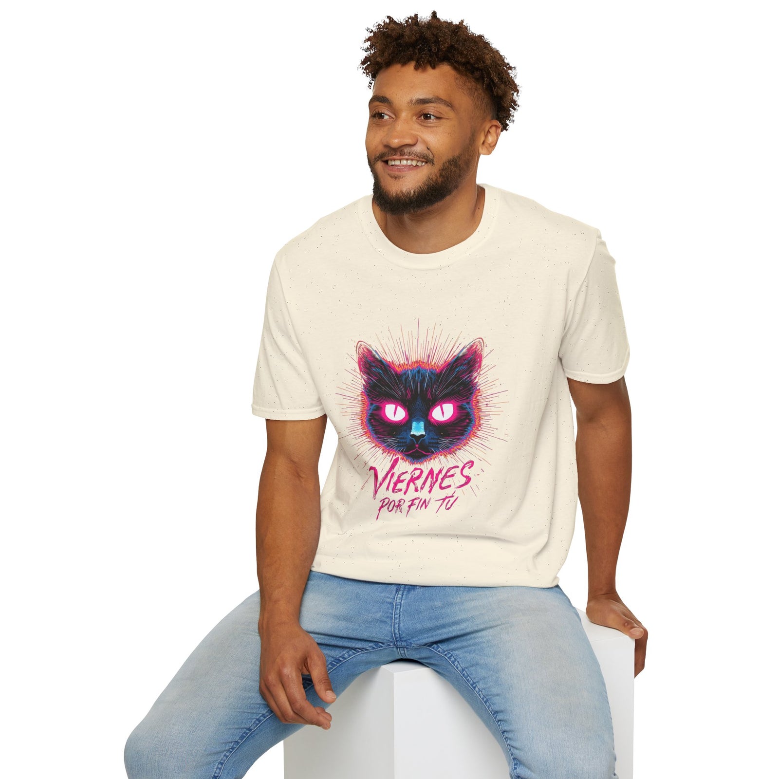 Cat Tee — "Viernes Por Fin" Neon Cat Graphic T-Shirt