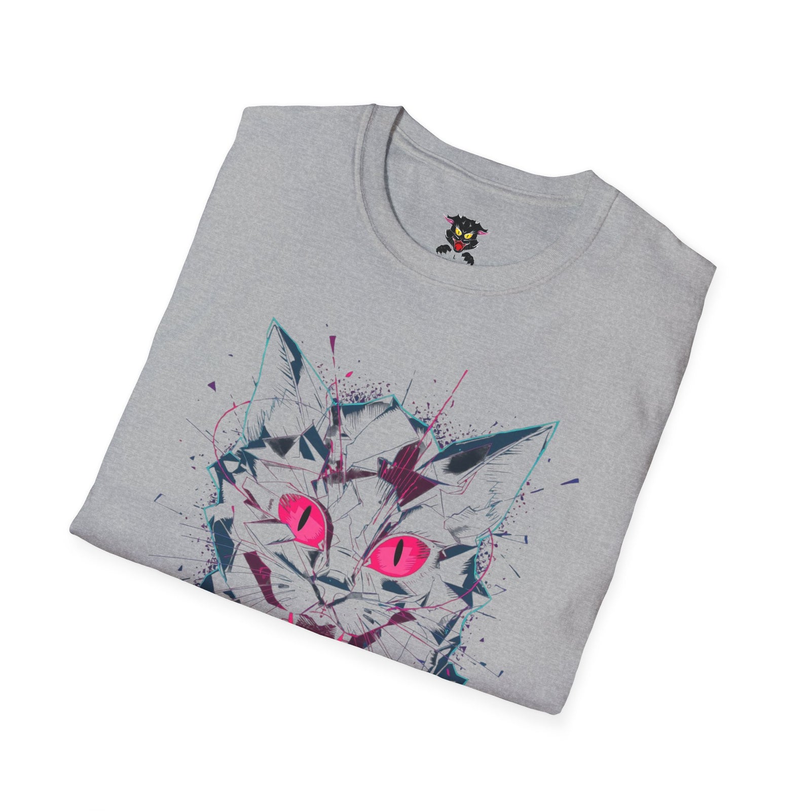 Cat Skull Graphic T-Shirt — Pink Eyes Shattered Design