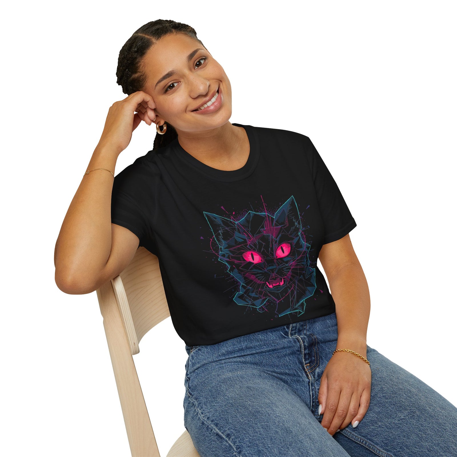 Cat Skull Graphic T-Shirt — Pink Eyes Shattered Design