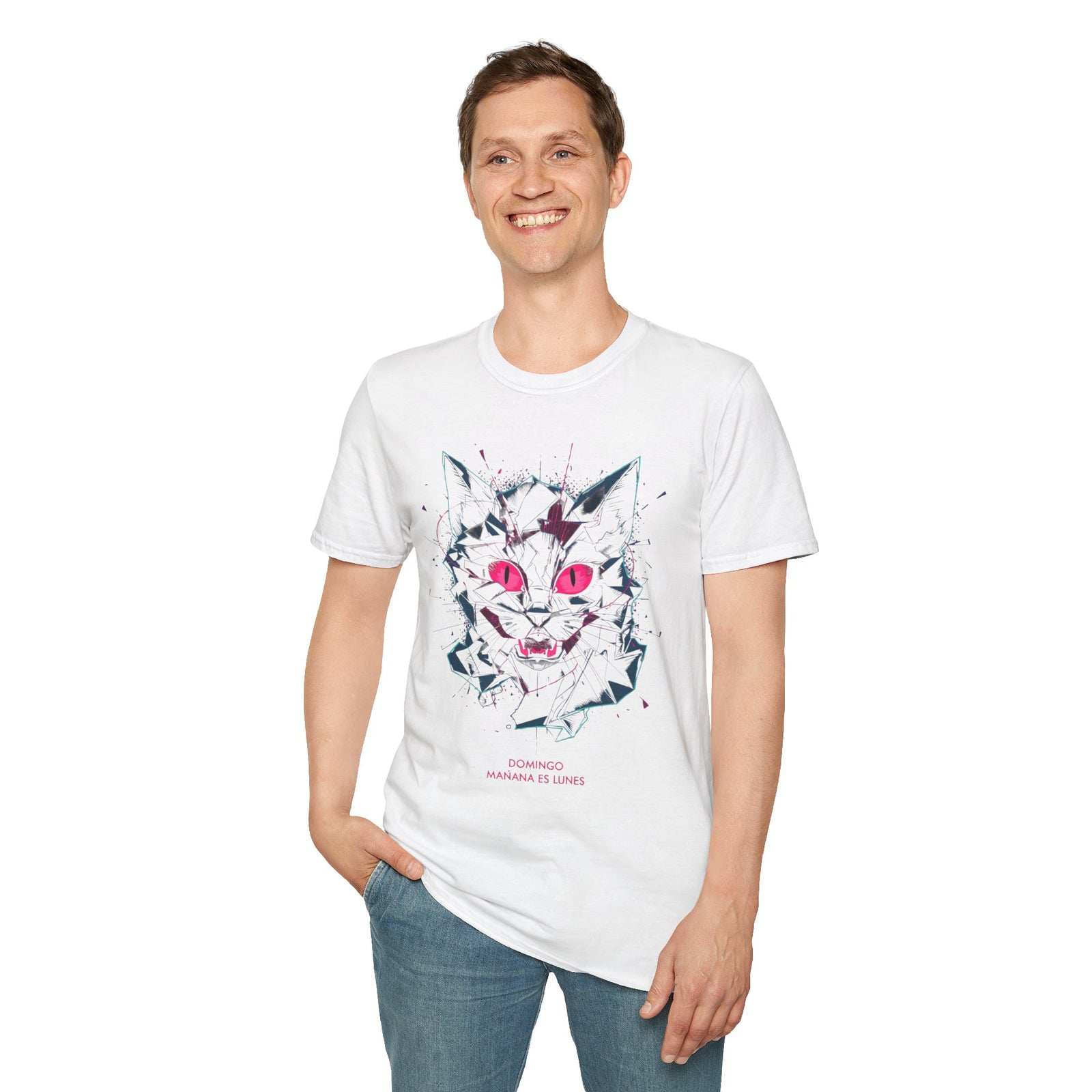 Cat Skull Graphic T-Shirt — Pink Eyes Shattered Design