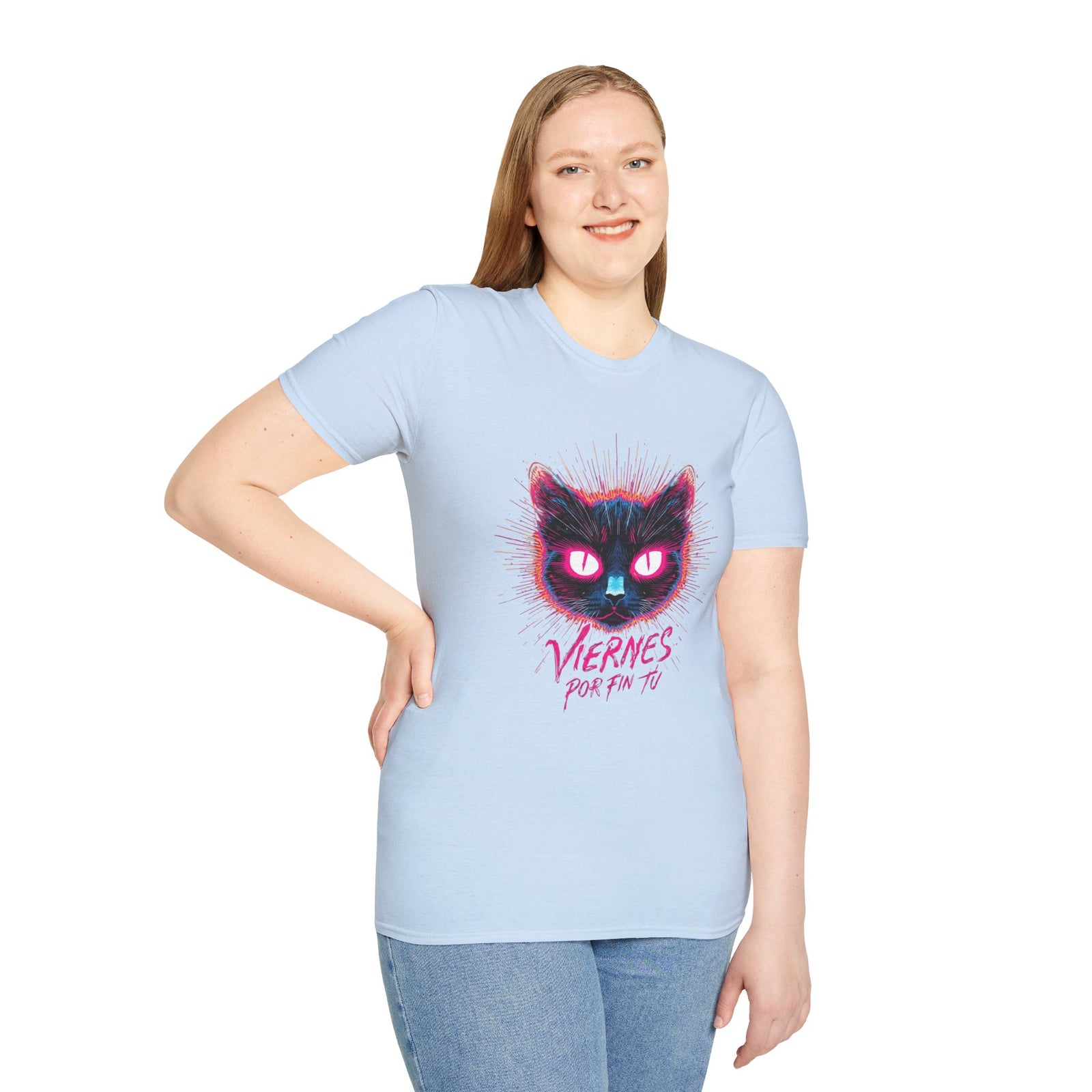 Cat Tee — "Viernes Por Fin" Neon Cat Graphic T-Shirt