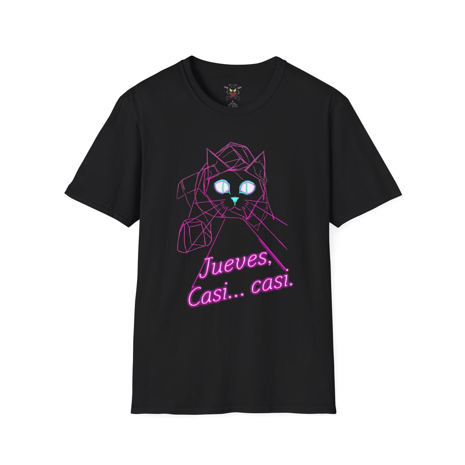 T-Shirt — Neon Cat "Jueves, Casi... casi." Retro Vaporwave Tee