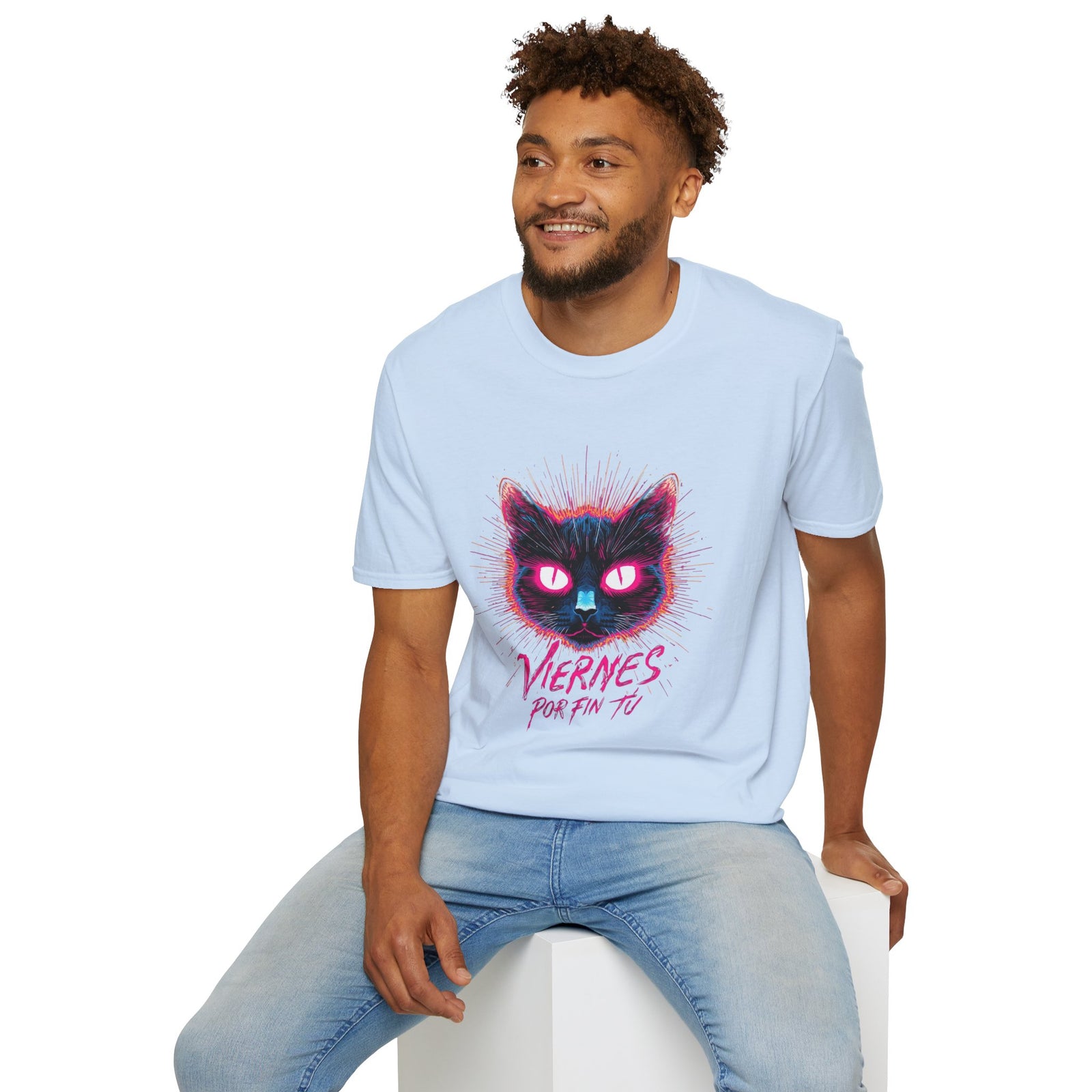 Cat Tee — "Viernes Por Fin" Neon Cat Graphic T-Shirt