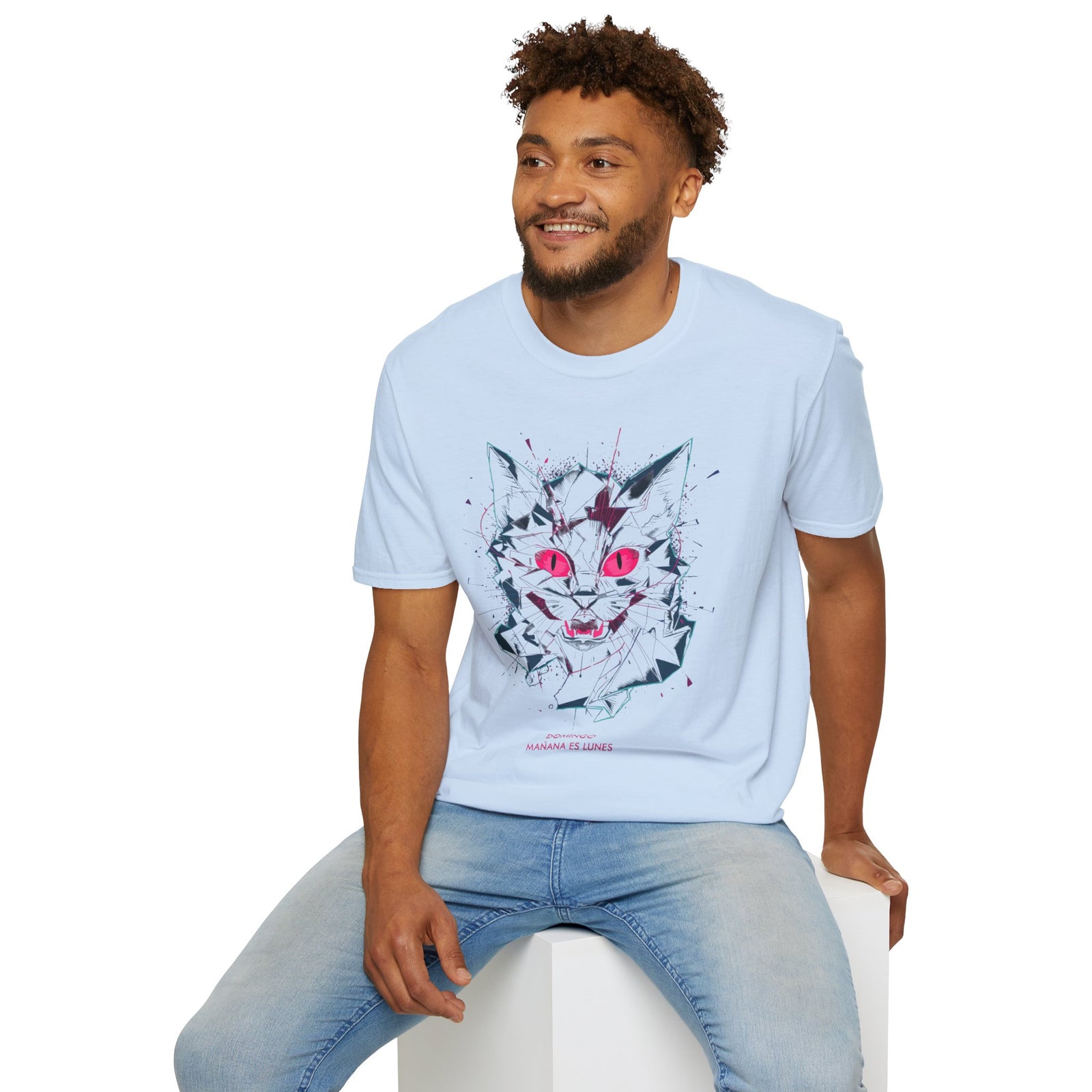 Cat Skull Graphic T-Shirt — Pink Eyes Shattered Design
