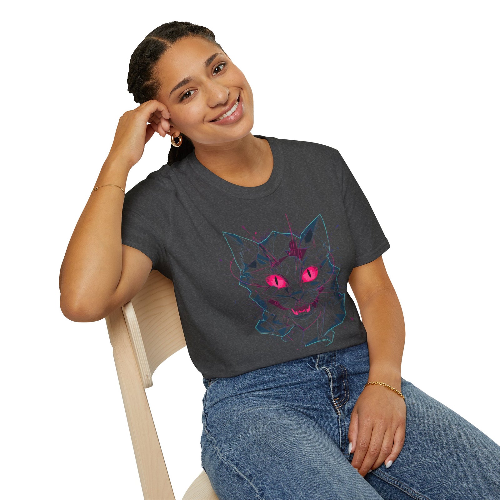 Cat Skull Graphic T-Shirt — Pink Eyes Shattered Design