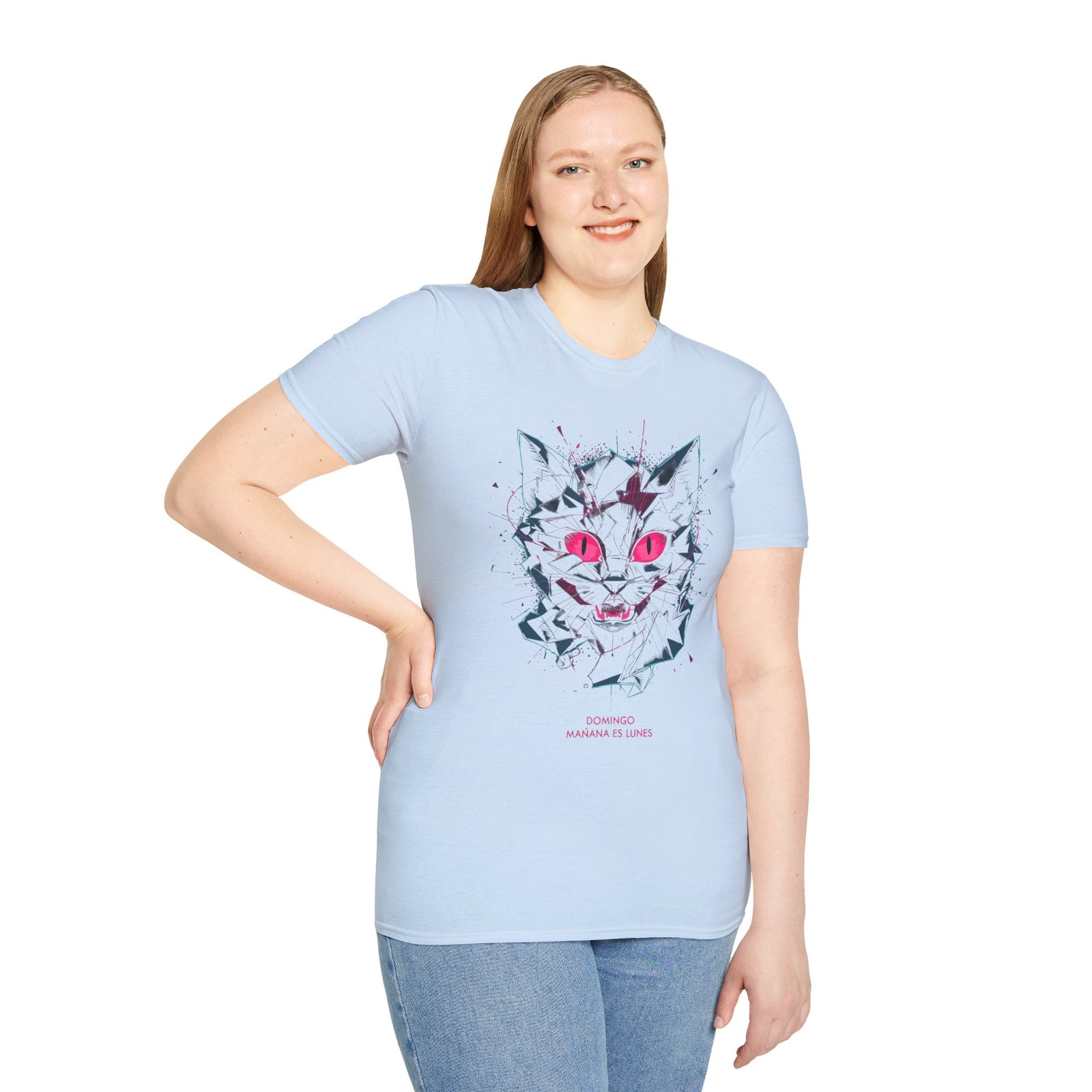 Cat Skull Graphic T-Shirt — Pink Eyes Shattered Design