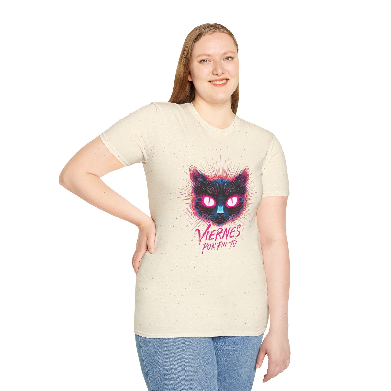 Cat Tee — "Viernes Por Fin" Neon Cat Graphic T-Shirt