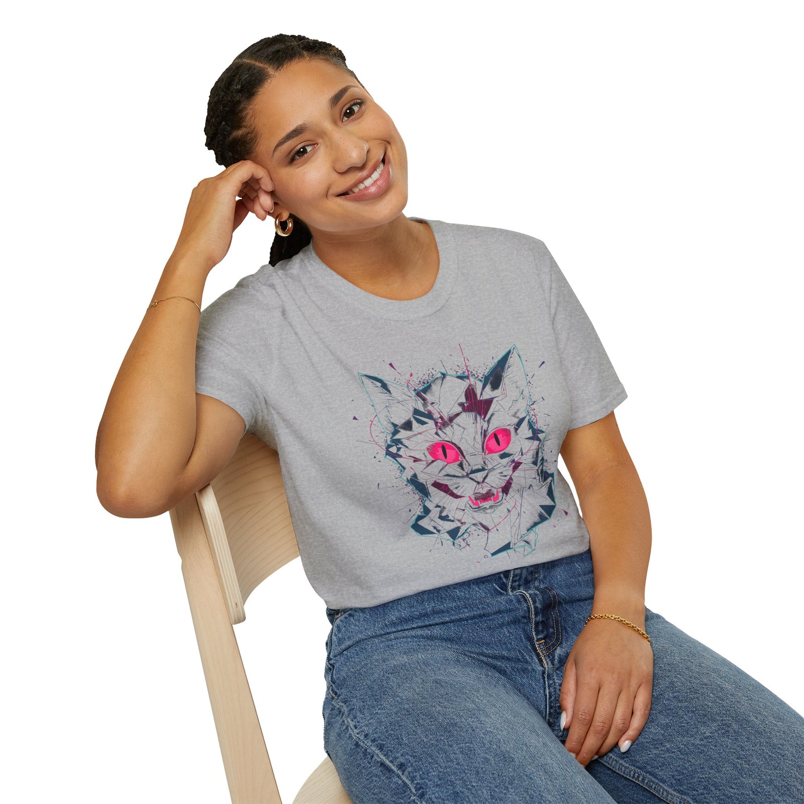 Cat Skull Graphic T-Shirt — Pink Eyes Shattered Design