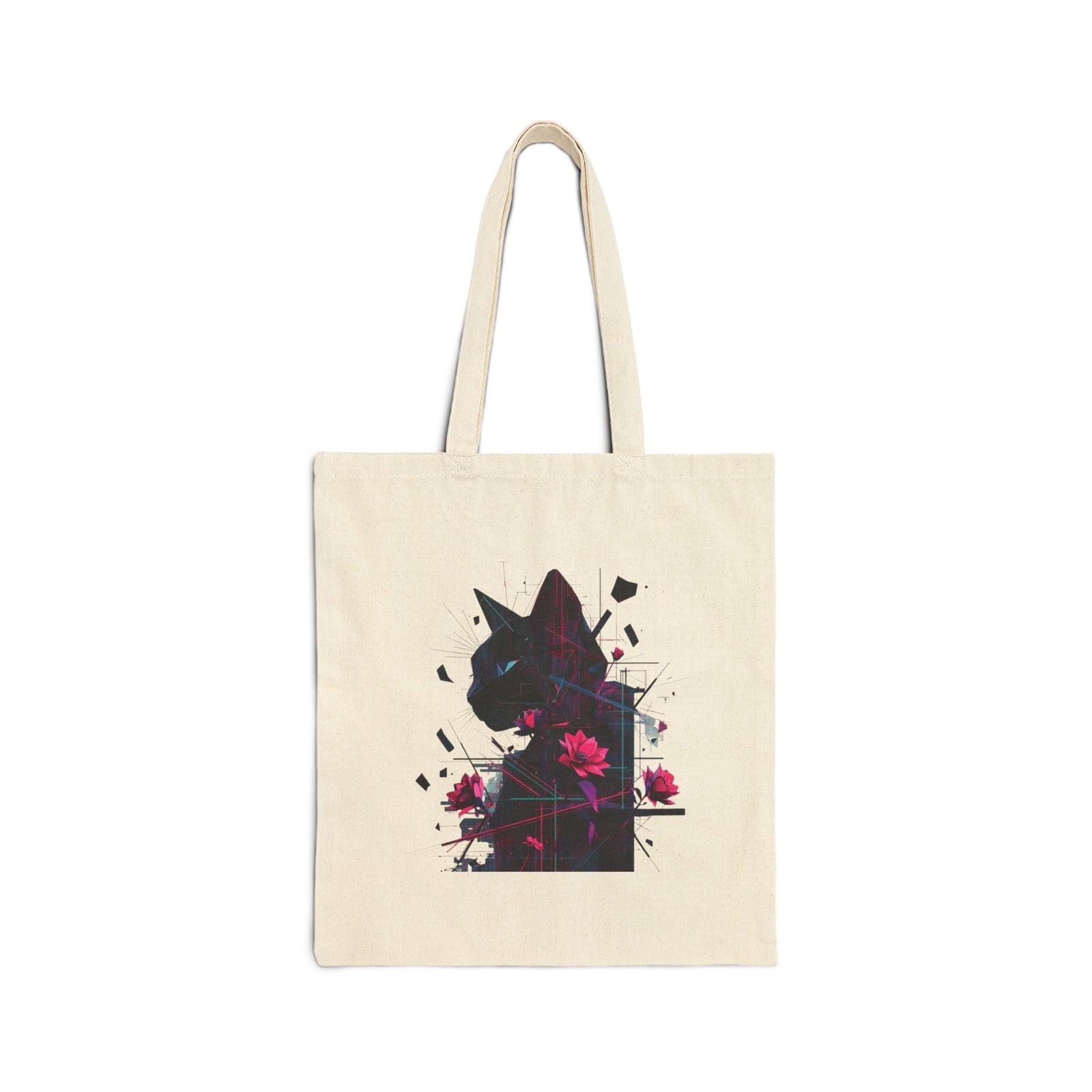 Floral Cat Silhouette Tote Bag — Canvas Animal Art Shopper